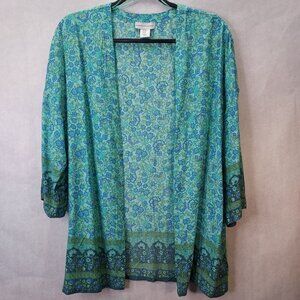 Cupcakes & Cashmere Kimono Women XS Oversized Green Blue Floral Light Open Top